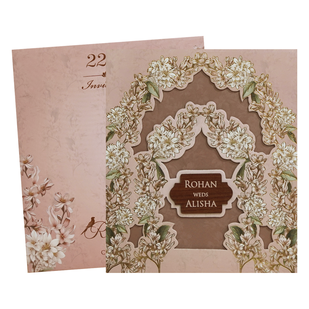 Pastel Pink Laser Cut Floral Arch Wedding Card - KFR16380