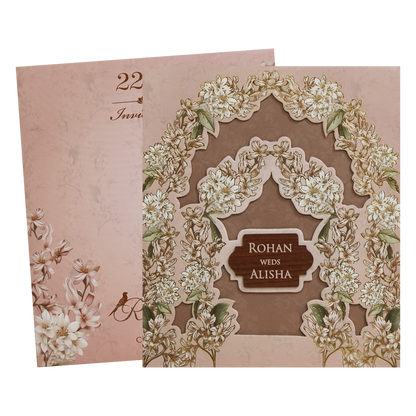Pastel Pink Laser Cut Floral Arch Wedding Card - KFR16380