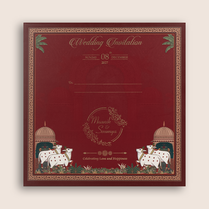 Maroon Lord Shrinathji Padded Wedding Card - KSH18600