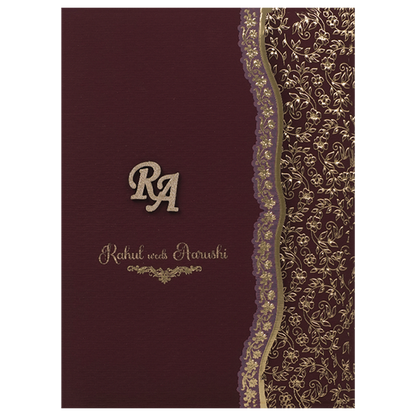 Maroon Gold Embossed Wedding Card-KSI64970