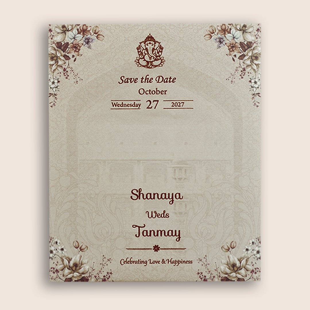 Beige Floral Arch Door Style Invitation Card - KVN06960