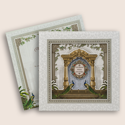White Peacock Laser-Cut Padded Wedding Card - KRB10620