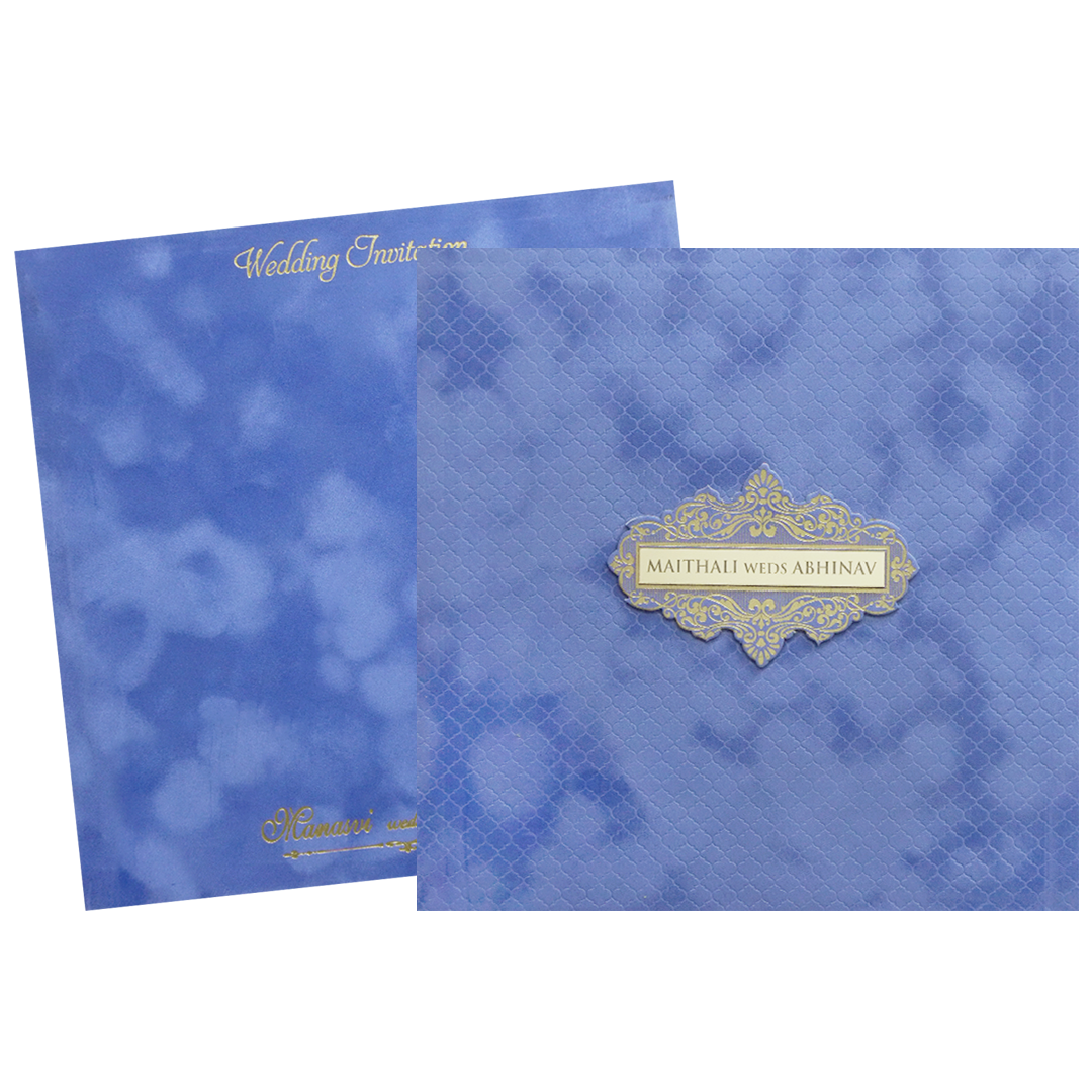 Blue &amp; Gold Padded Wedding Card-KMMWD1154