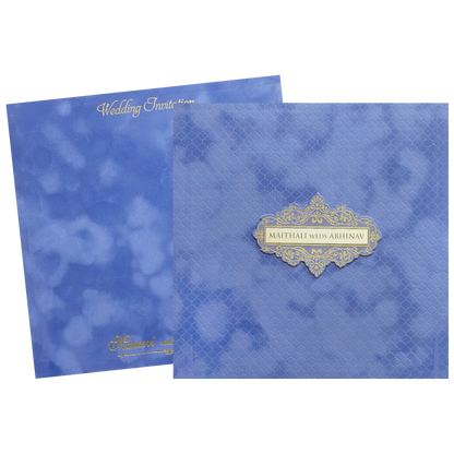 Blue &amp; Gold Padded Wedding Card-KMMWD1154