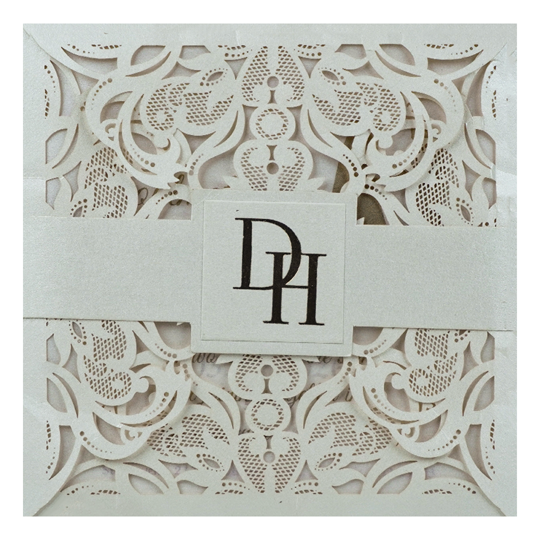 White Floral Laser Cut Invitation Card-KPR01010