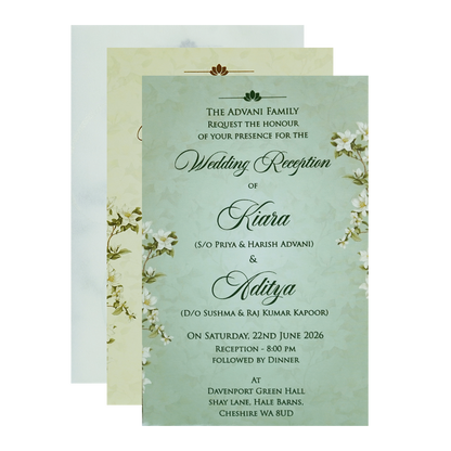 Green Magnolia Floral Laser-Cut Wedding Card-KFR15240
