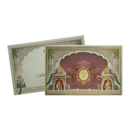 Royal Grey Palace Theme Wedding Card - KFR16310