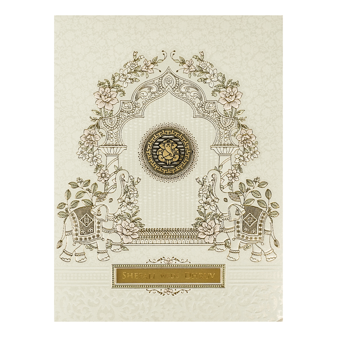 White Floral Arch Padded  Wedding card-KRE28130