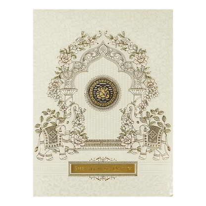 White Floral Arch Padded  Wedding card-KRE28130