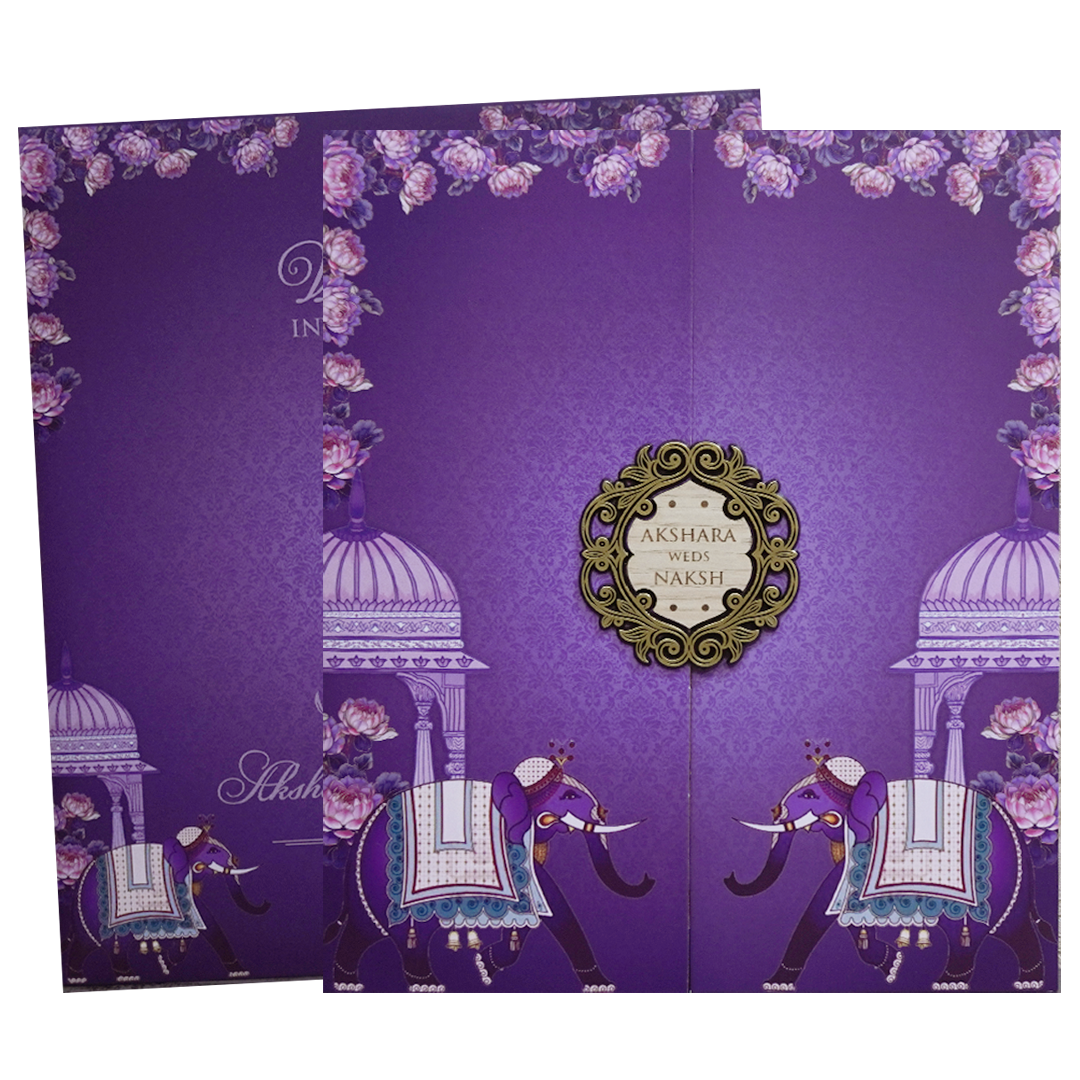 Royal Purple Elephant Palace Wedding Invitation Card - KVN07560