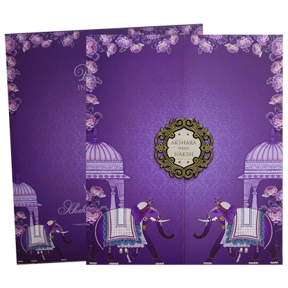 Royal Purple Elephant Palace Wedding Invitation Card - KVN07560