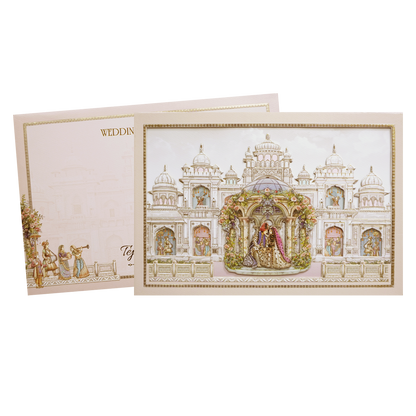 Grey Palace Laser Cut Padded 3D Couple Wedding Card-KMMEX8120