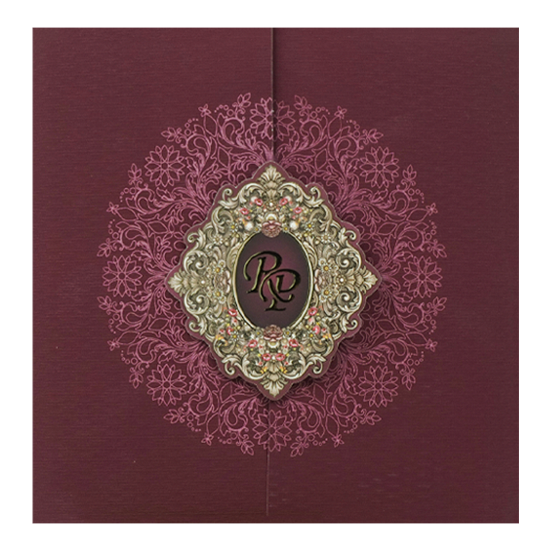 Maroon Floral Wedding Card-KSI65030
