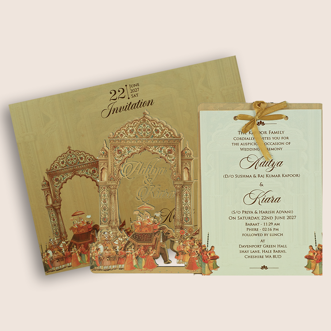 Sandal Royal Baraat MDF Laser Cut Wedding Card - KFR17070