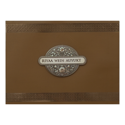 Brown Padded Floral Wedding Card-KRC31600