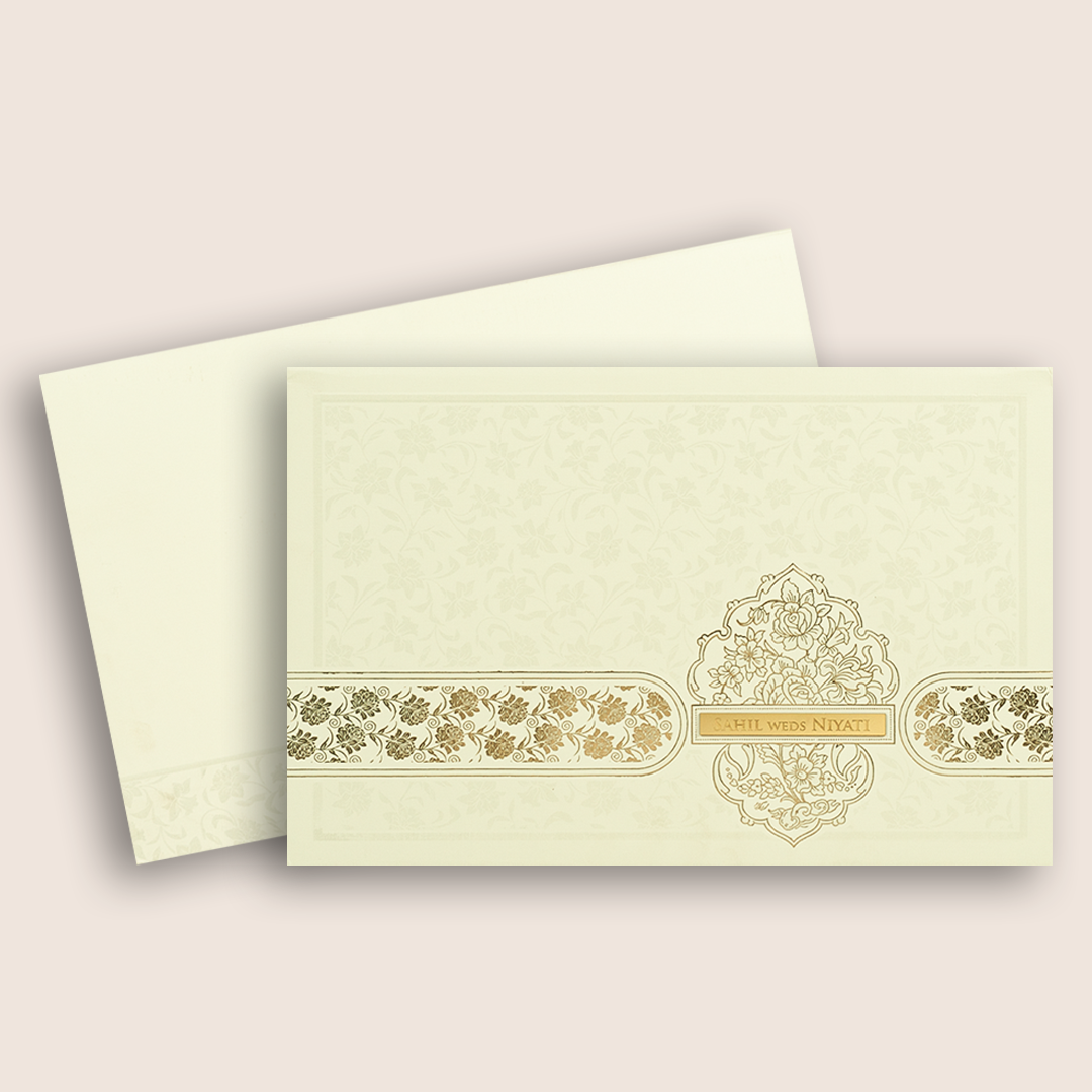 White Embossed Floral Padded Invitation Card - KPR010350