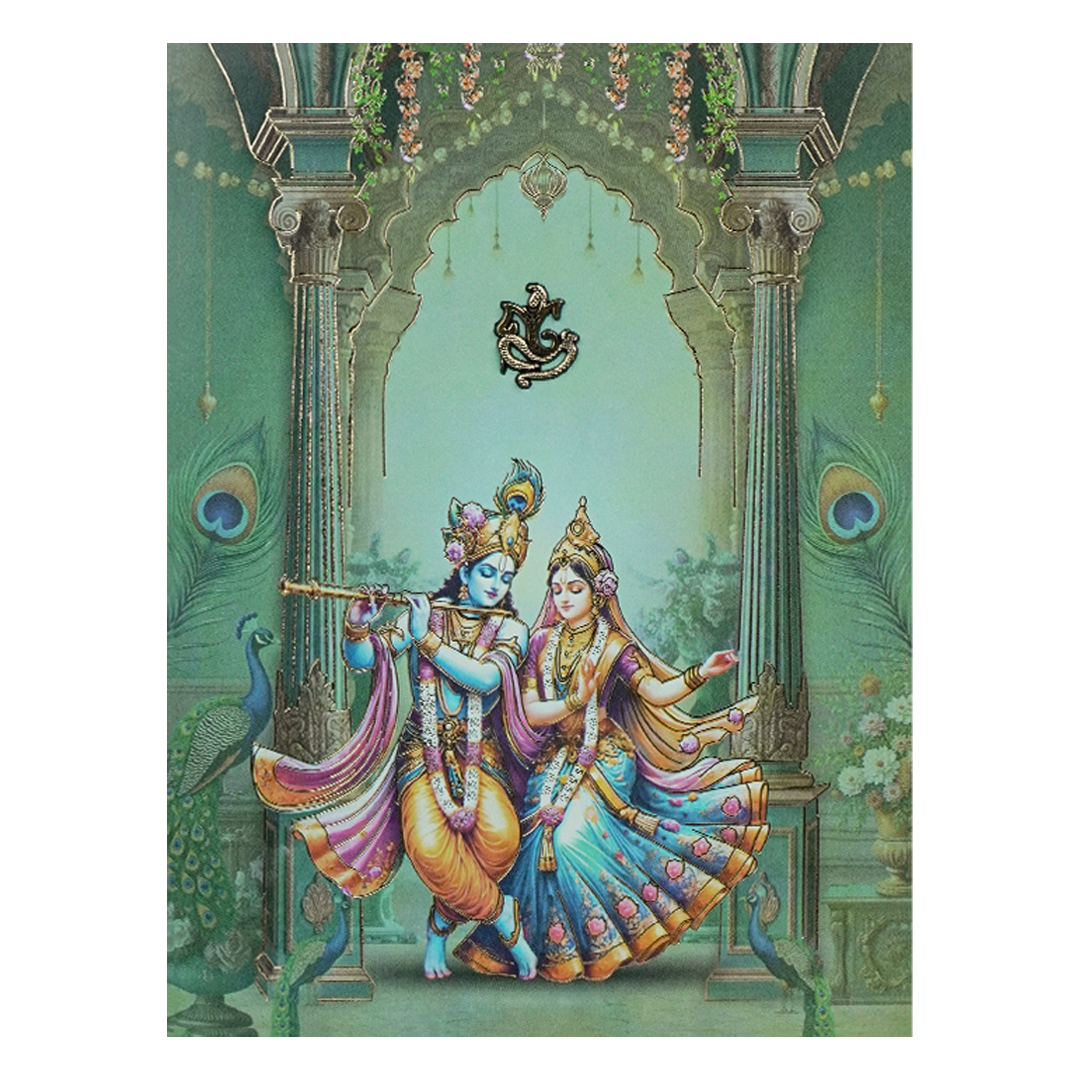 Green Radha Krishna Elegant Wedding Card - KNTY6816