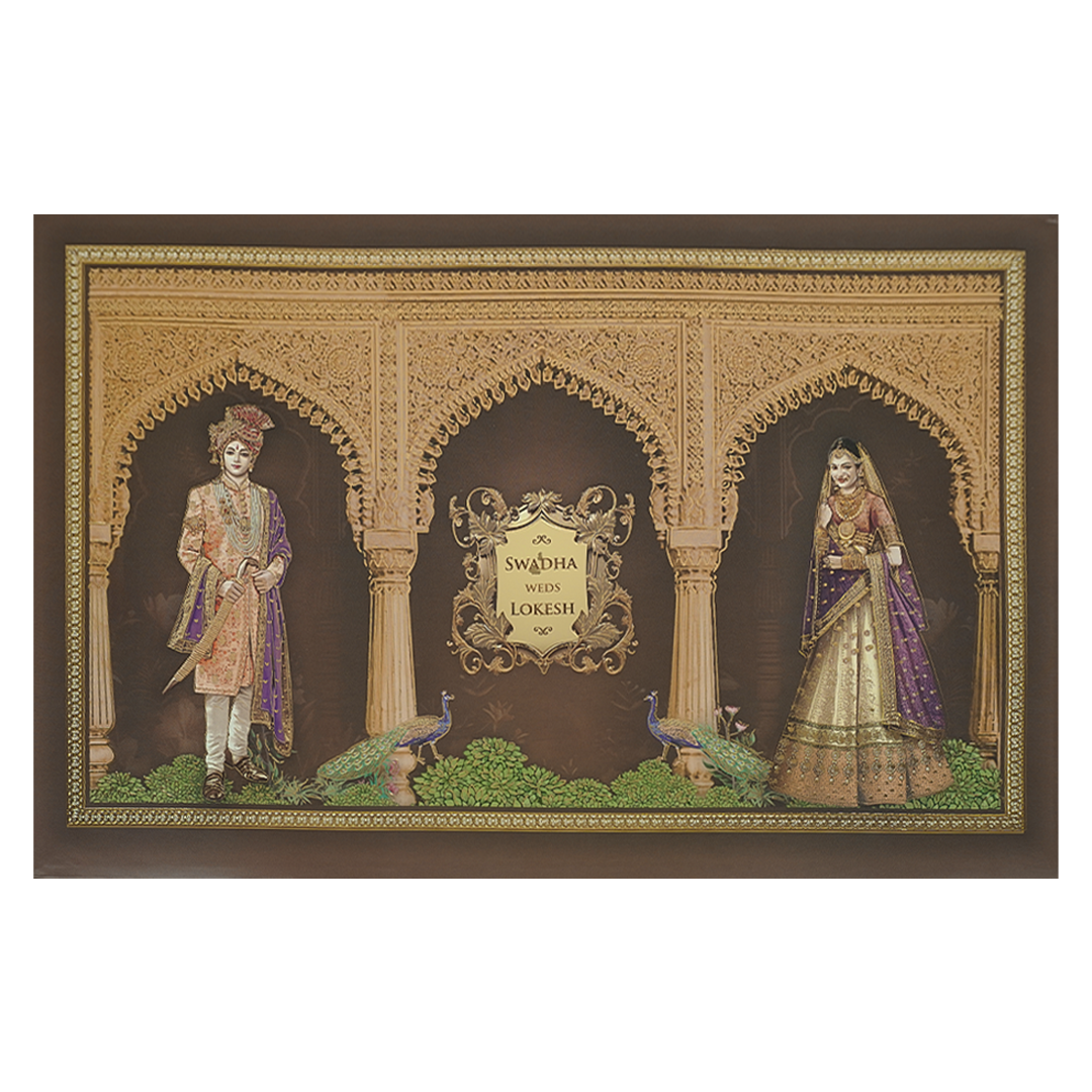Check out Brown Palace Arch Padded Wedding Card at best price.WhatsApp Support|Express Delivery.