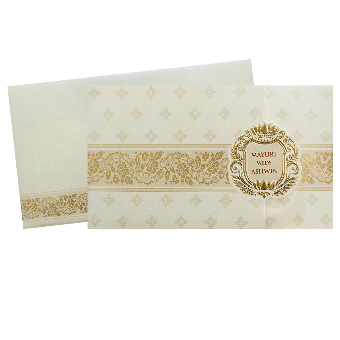 Ivory Gold Regal Wedding Card-KPR06420