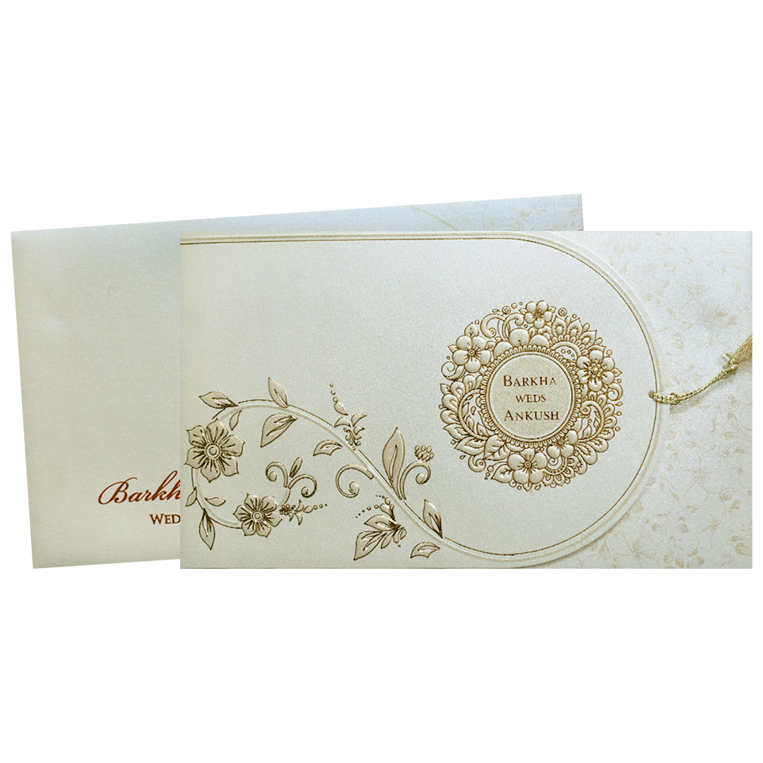 Ivory Gold Floral Mandala Wedding Invitation Card-KPR06400