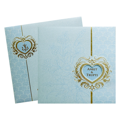 Blue Heart Motif Floral Wedding Invitation Card-KPR06220