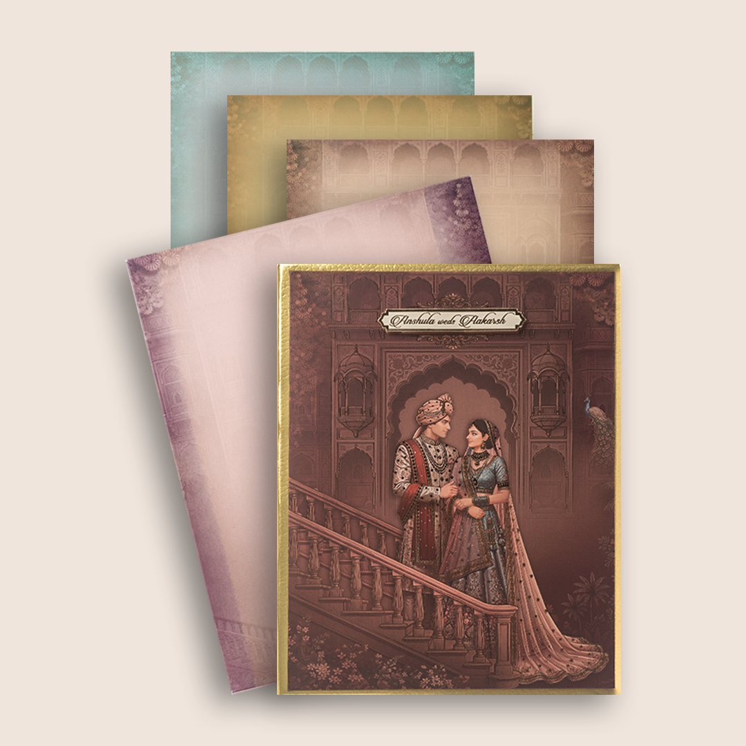 Wine Royal Bride Groom Padded Wedding Card - KAA05820