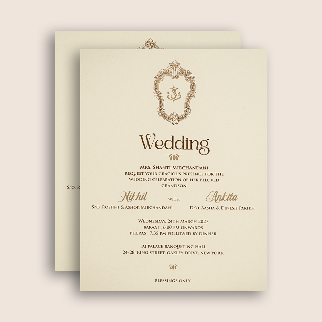White Grey Floral Embossed Padded Invitation Card - KPR010200