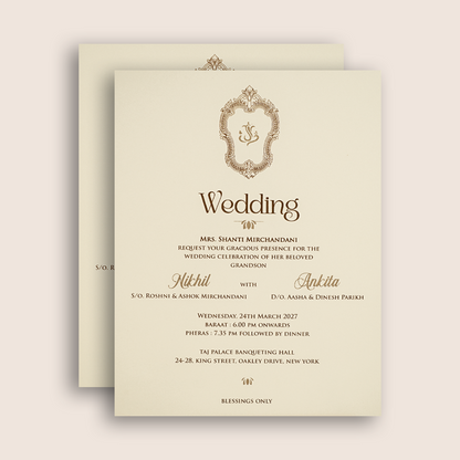 White Grey Floral Embossed Padded Invitation Card - KPR010200