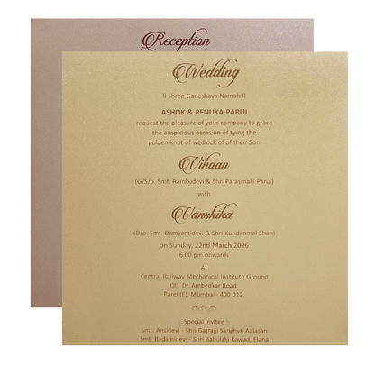 Blue Gold Floral Padded Wedding Card - KMMWD1131