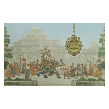 Check out Royal Palace Elephant Procession Padded Wedding Card at best price.WhatsApp Support|Express Delivery.