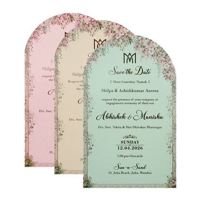 Pink Floral Arch Gate Padded Wedding Card-KSI64380