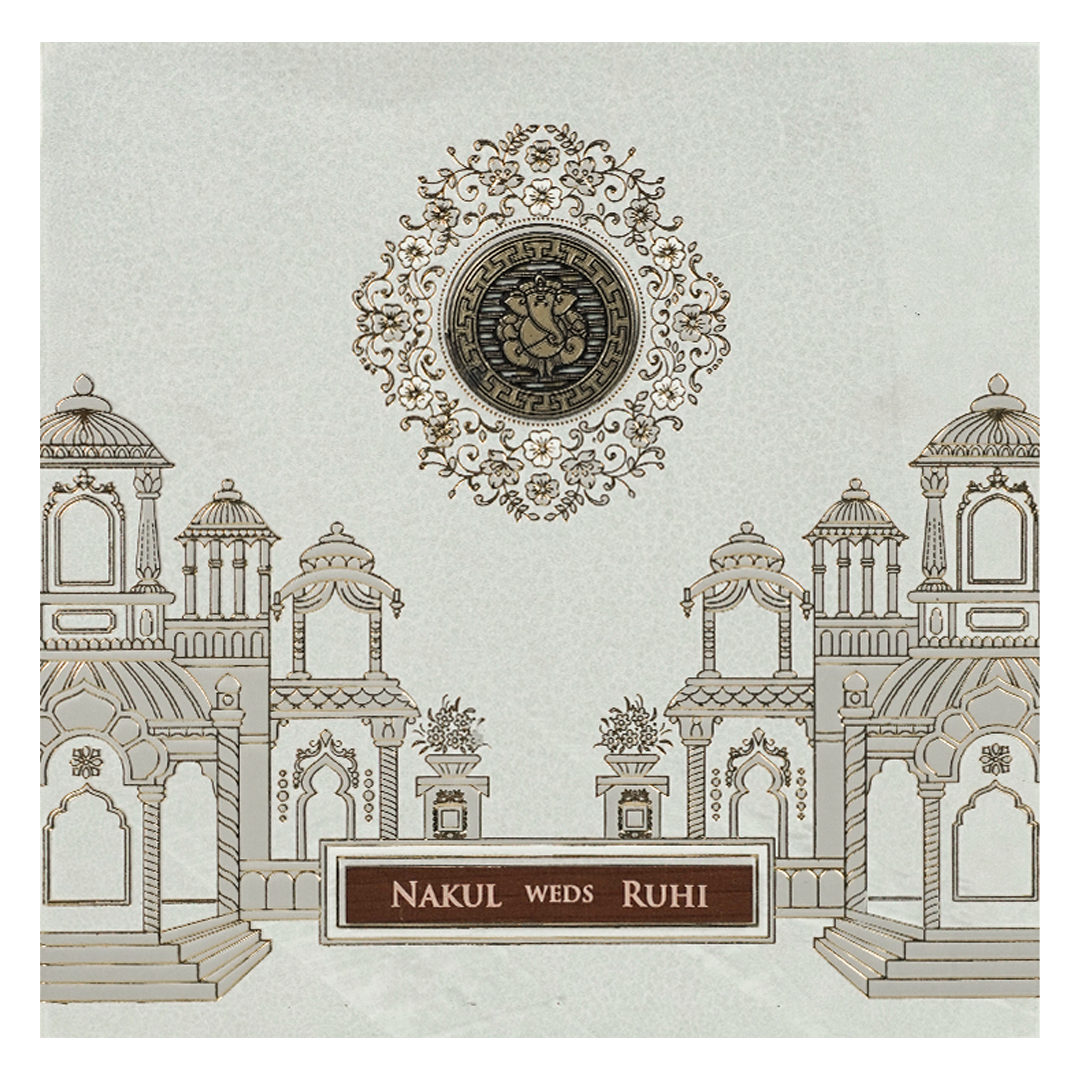 White Palace Ganesha Wedding card-KRE28520