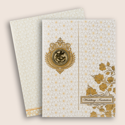 White Embossed Floral Door Style Wedding Card - KNK7069W