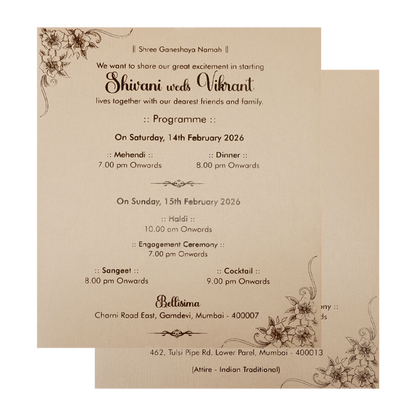 Peach Monogram Padded Wedding Card-KSI64440