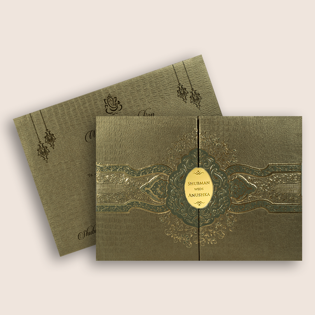 Gold Floral Door Style Padded Wedding Invitation - KRB10501