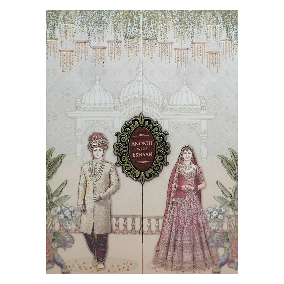 Cream Royal Bride Groom Wedding Card-KJTS3690