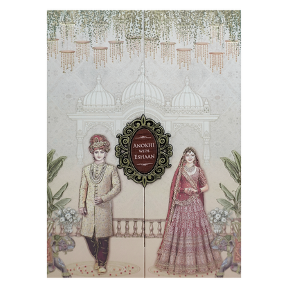 Cream Royal Bride Groom Wedding Card-KJTS3690