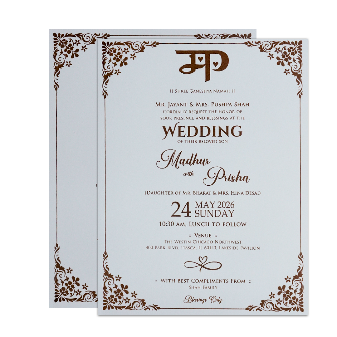 White Embossed Floral Padded Wedding Card-KSH73570