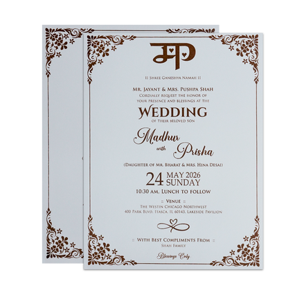 White Embossed Floral Padded Wedding Card-KSH73570