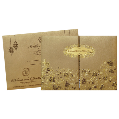 Gold Padded Embossed Floral Wedding Invitation Card-KRB09761