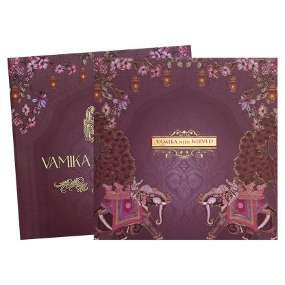 Purple Padded Lantern Elephant Wedding Card - KVN07500