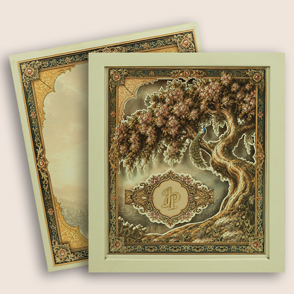 Beige Floral Laser Cut Padded Wedding Card - KPR026100