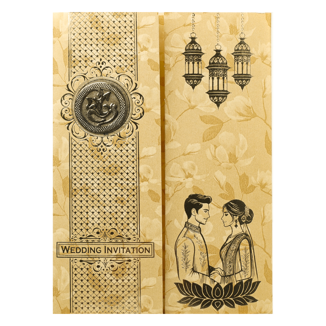Gold Leaf Lamps Couple Wedding Card-KNKC46GF