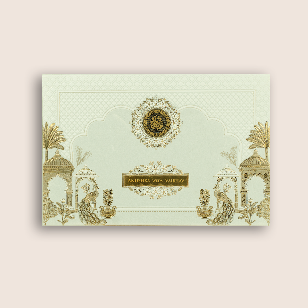 White Embossed Floral Padded Wedding Invitation - KSH27220
