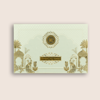 White Embossed Floral Padded Wedding Invitation - KSH27220
