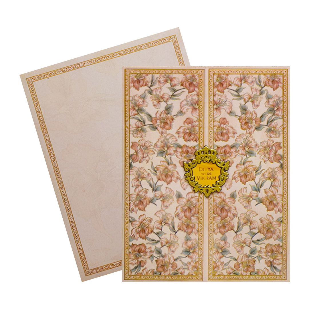 Peach Hibiscus Floral Door Invitation-King of Cards