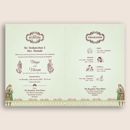Pastel Green Laser-Cut Floral Bag Style Wedding Card - KNAS3108