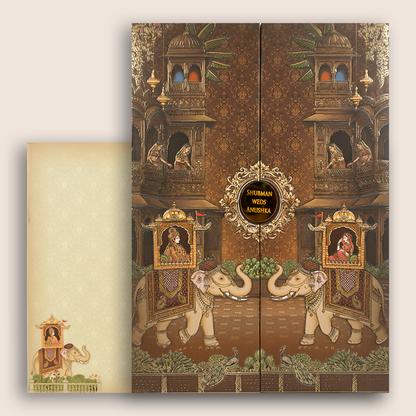 Brown Bride Groom Padded Door Style Wedding Card - KRB10710