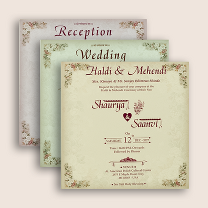 White Floral Padded Door Style Wedding Card - KSH18670