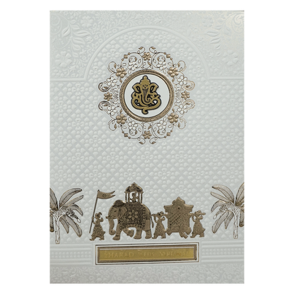 White Ganesha Procession Wedding card-KRE28640